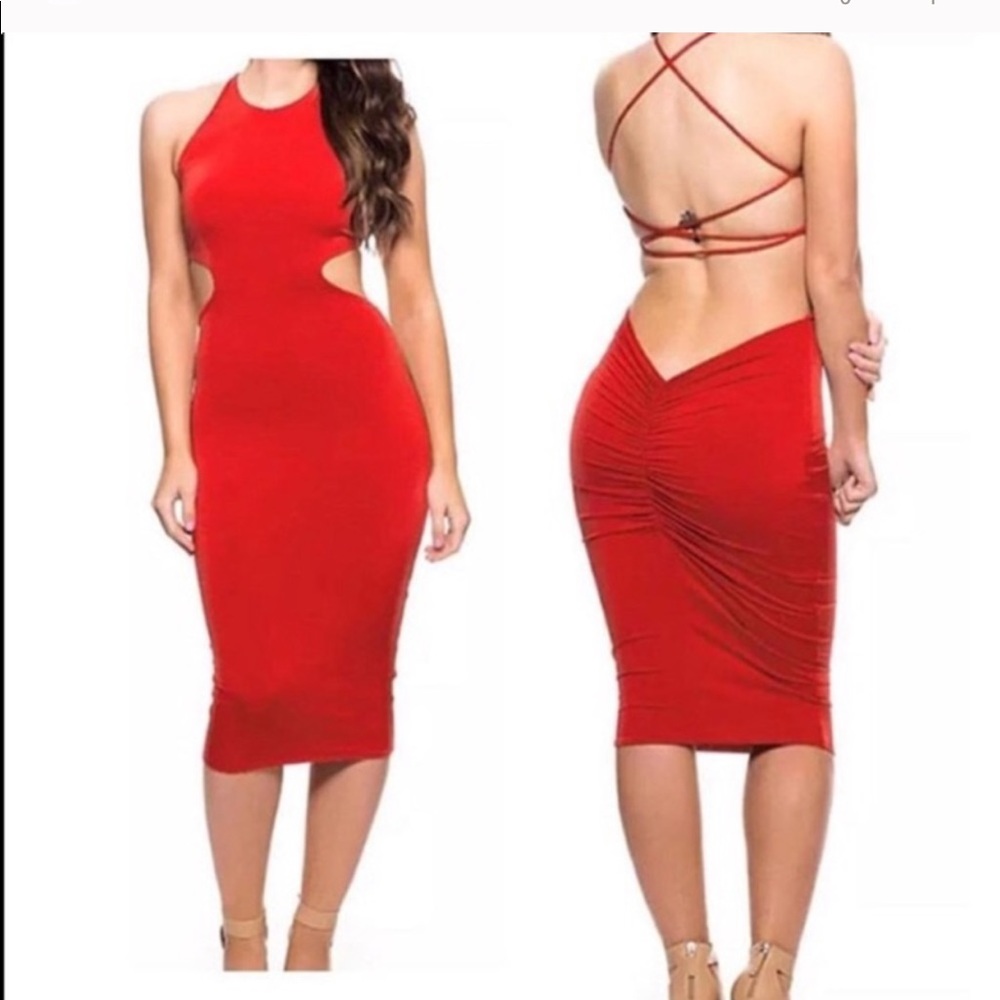 Red sexy backless dress - Picture 2 of 3